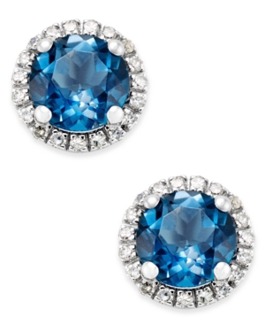 image of Blue Topaz (1-3/4 ct. t.w.) and Diamond (1/6 ct. t.w.) Stud Earrings in 14k White Gold
