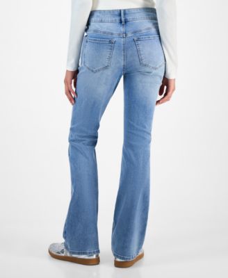 Juniors' Rhinestone Embellished Mid Rise Bootcut Jeans