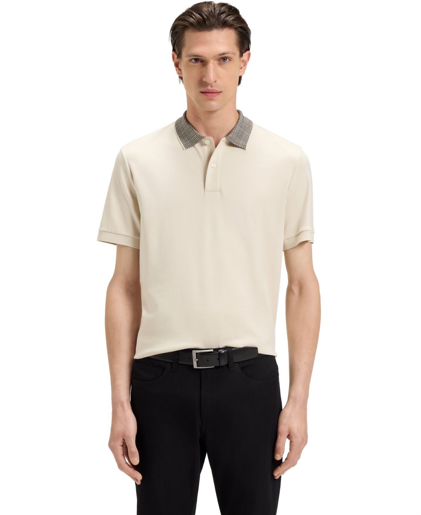 Мужское поло Hugo Boss Patterned Collar Pima-Cotton Polo Shirt, цвет: Белый — фото 1