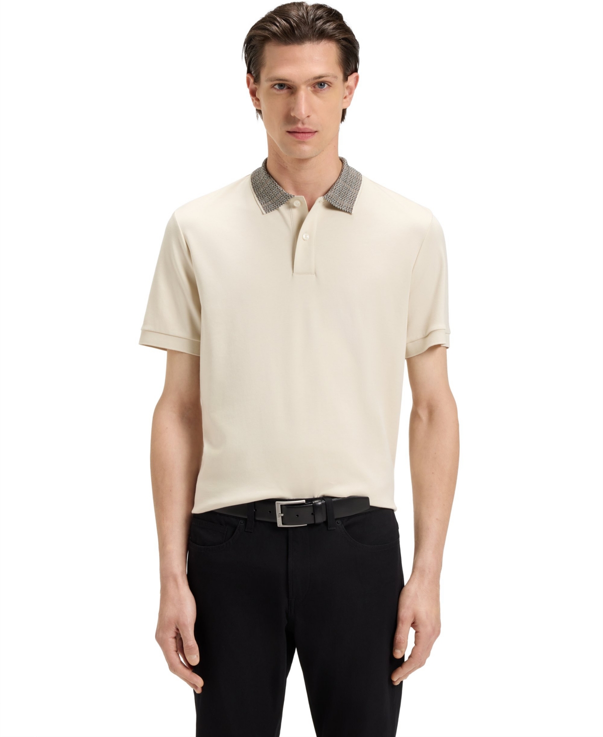 Boss by Hugo Boss Men's Patterned Collar Pima-Cotton Polo Shirt - Black