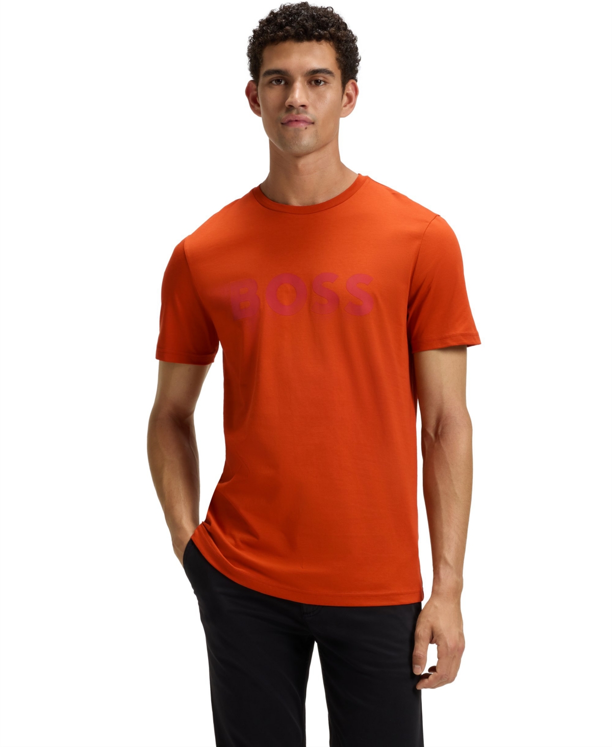 Boss by Hugo Boss Men's Cotton-Jersey Rubber-Print Logo T-Shirt - Orange