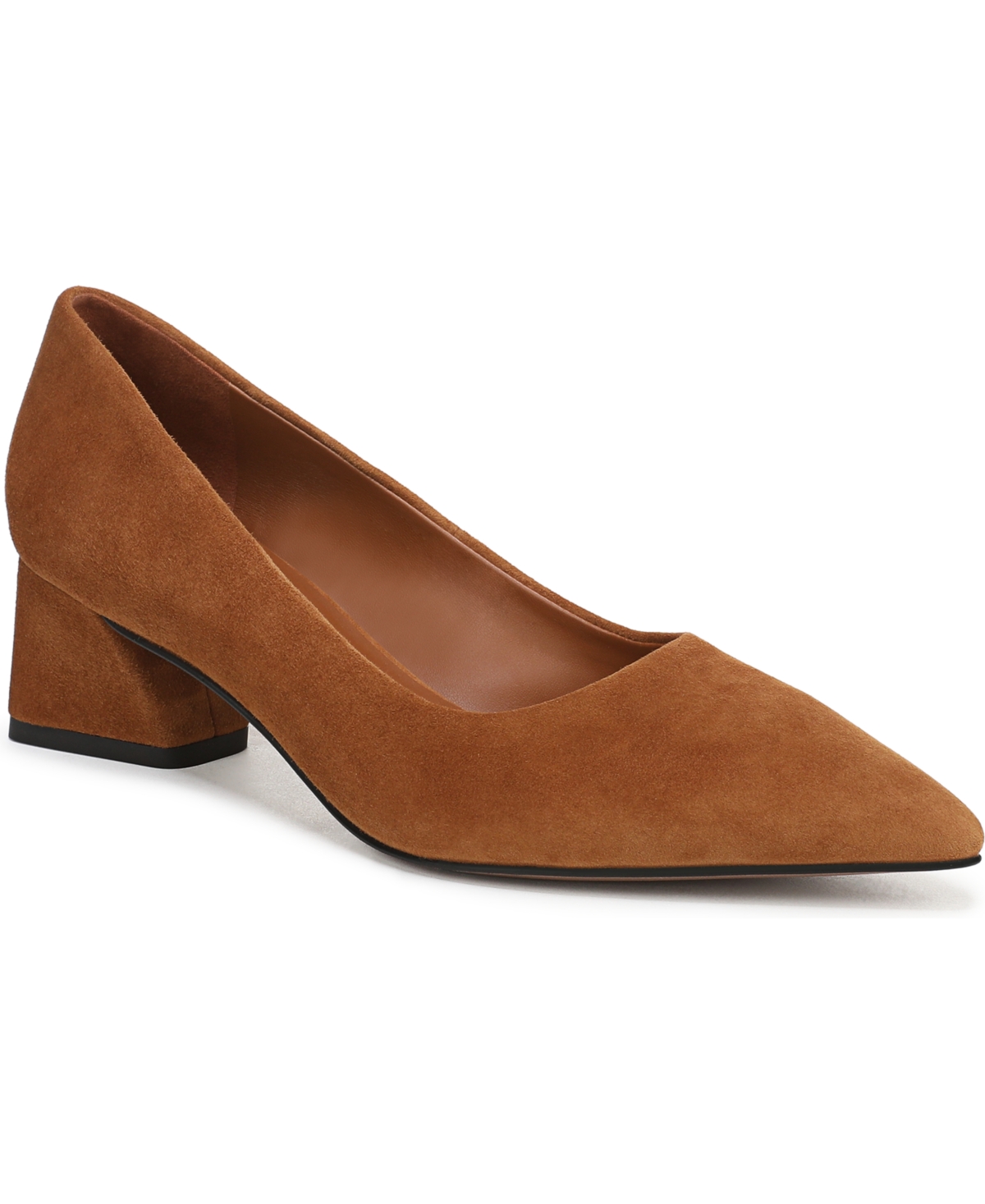 Women's Racer Pointed Toe Block Heel Pumps - Saddle Brown Suede