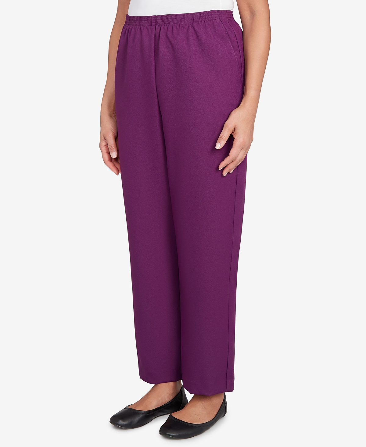Alfred Dunner Petite Classic Poly Accord Short Length Pants In Purple