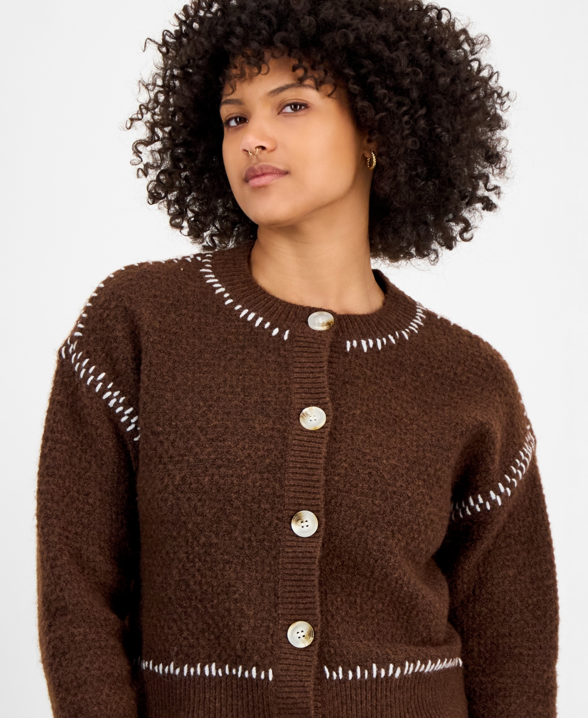 And Now This Women's Whip Stitch Button-front Cardigan, Macy's Exclusive In Brown