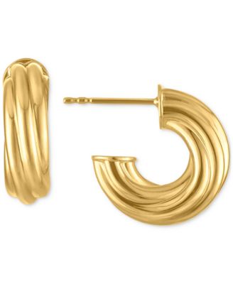 Twisted J-Hoop Extra Small Huggie Hoop Earrings in 10k Gold, 0.25"