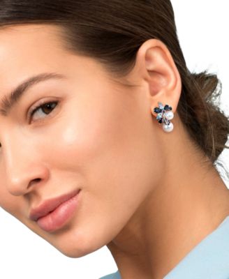 Colored Cultured Freshwater Pearl (6 & 8mm) & Multi-Gemstone (2-5/8 ct. t.w.) Cluster Earrings in 18k Rose Gold Flash-Plated Sterling Silver