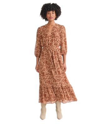 B NEW YORK Womens Printed Sleeveless V Neck Maxi Shift Dress