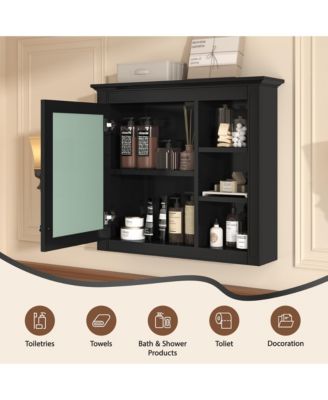 30" x 28" Wall Mounted Medicine Cabinet with Mirror and 3 Open Shelves, Bathroom Storage (No Vanity)