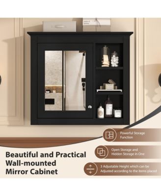 30" x 28" Wall Mounted Medicine Cabinet with Mirror and 3 Open Shelves, Bathroom Storage (No Vanity)