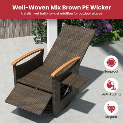 Set Of 2 Outdoor 360° Swivel Rattan Recliner Chair Patio Wicker Chaise Lounge Chair