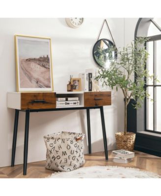 42 Inch Industrial Console Table with 2 Drawers for Entryway Hallway