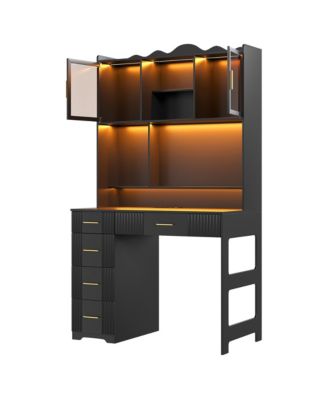 Office study computer desk with charging station and LED lights