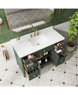 Fully Assembled 48" Freestanding Single Sink Bathroom Vanity with Solid Wood Construction and Engineered Marble Top