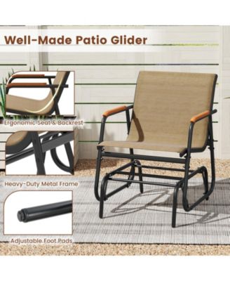 Patio Glider Chair Set of 2 with Curved Teak Armrests and Breathable Fabric Seat