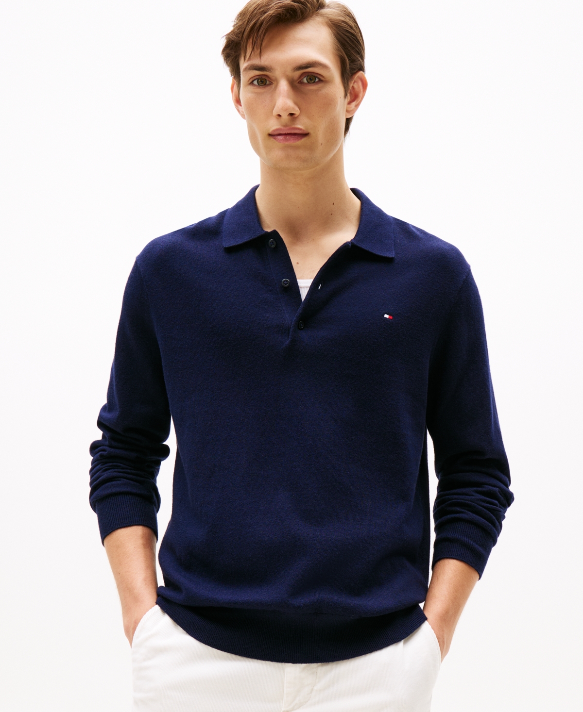 Tommy Hilfiger Men's Long-Sleeve Polo Cotton Cashmere Sweater