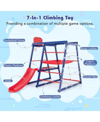 Toddler 7-In-1 Indoor Playground w/ Slide Climbing Net Crowling Ladder Rope Ladder