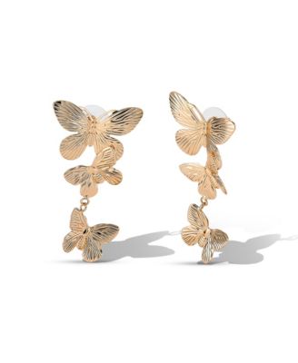 Cluster Butterfly Drop Earrings in Gold-Tone