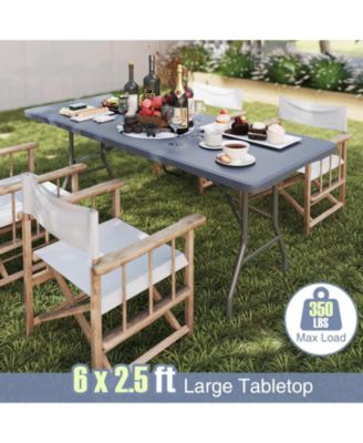 6 ft portable folding table 350 lbs fold-in-half table with hdpe tabletop
