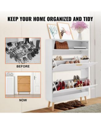 Freestanding Shoe Storage Cabinet with 2 Flip Drawers and Open Top Cubby Shelf