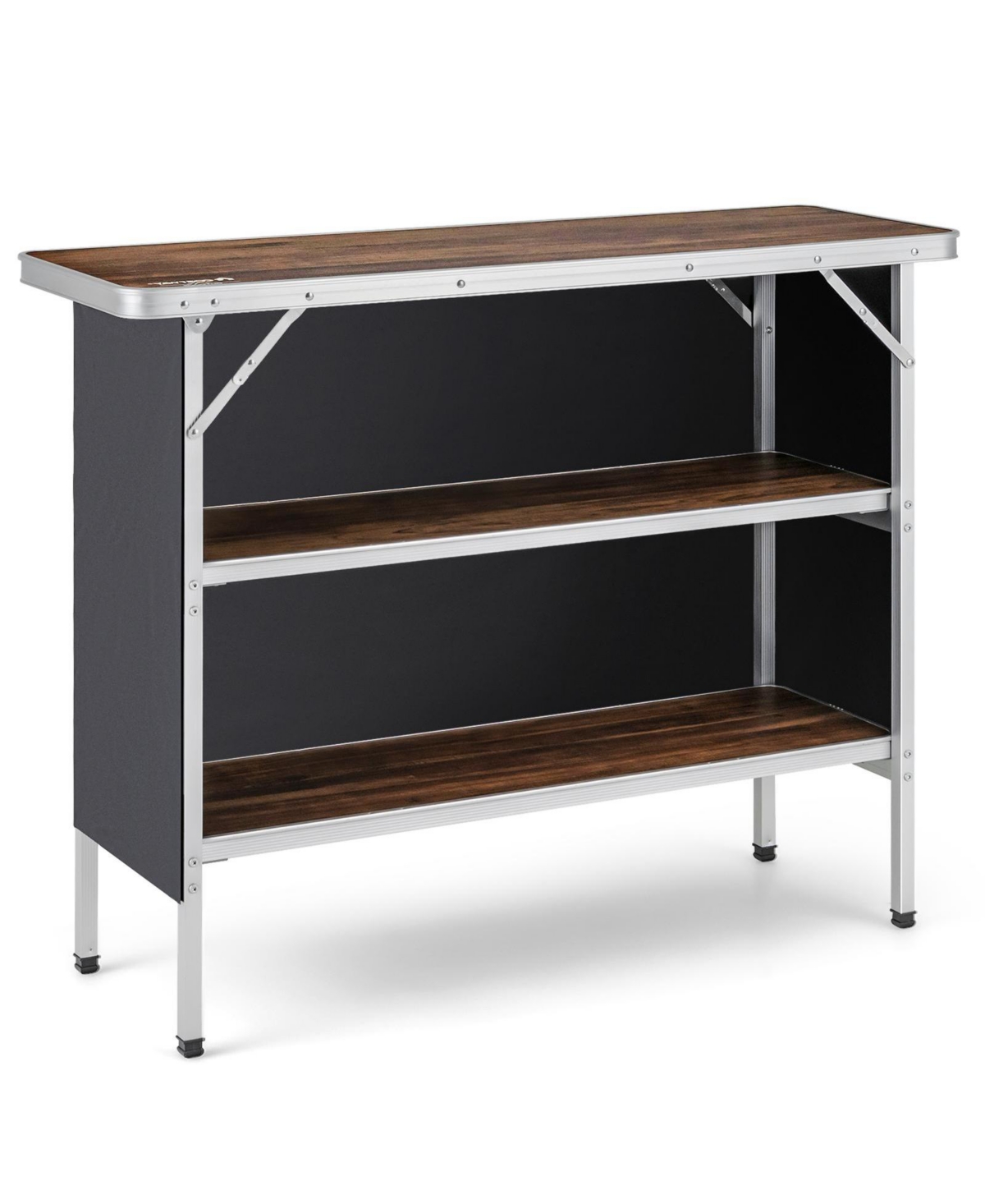 folding camping table with 2-tier open shelves for outdoor bbq - Brown