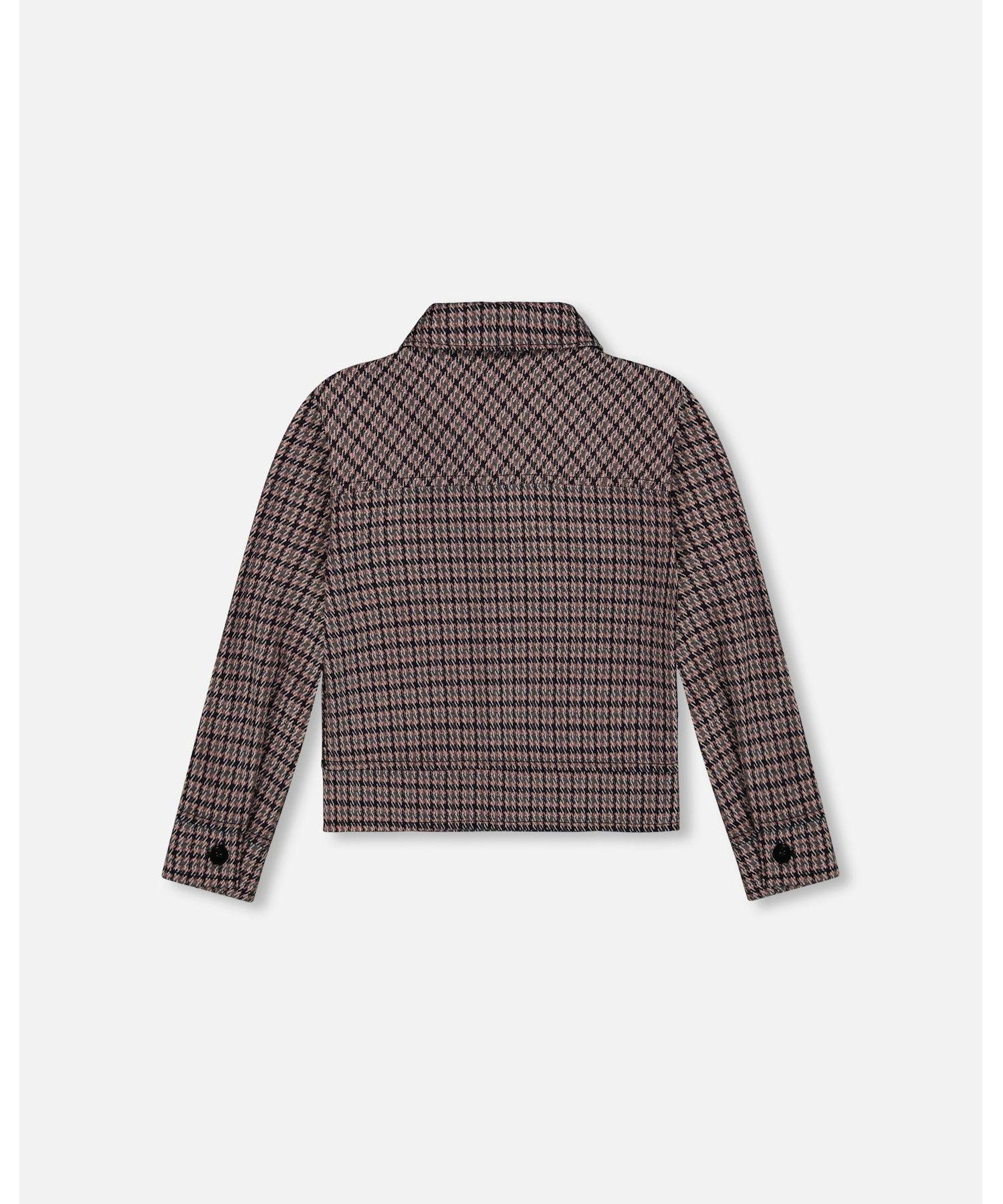 Toddler Girls Jacquard Knit Jacket with Houndstooth Pattern - Toddler|Child