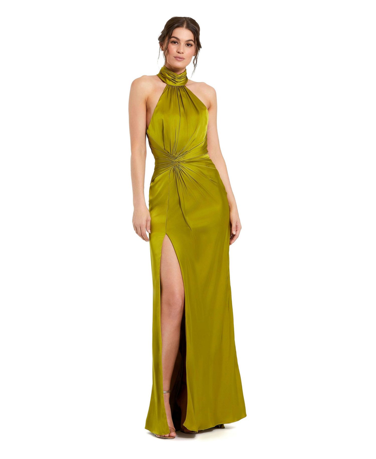 Women's Open Back High Neck Side Ruched Gown