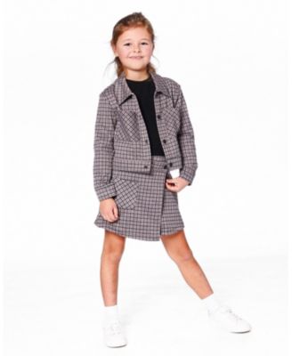 Toddler Girls Jacquard Knit Jacket with Houndstooth Pattern - Toddler|Child