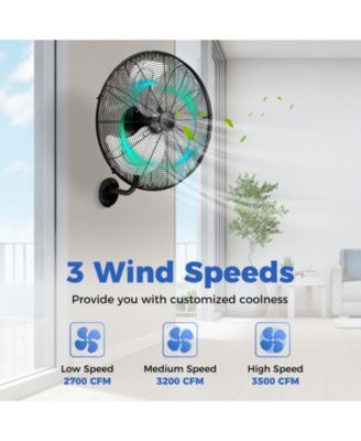  20 Inch Wall Mount Fan with 3 Fan Speeds and Adjustable Tilt Head  Air Circulation Appliance
