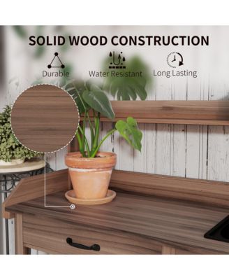 Outdoor Garden Potting Bench Table with Hooks,