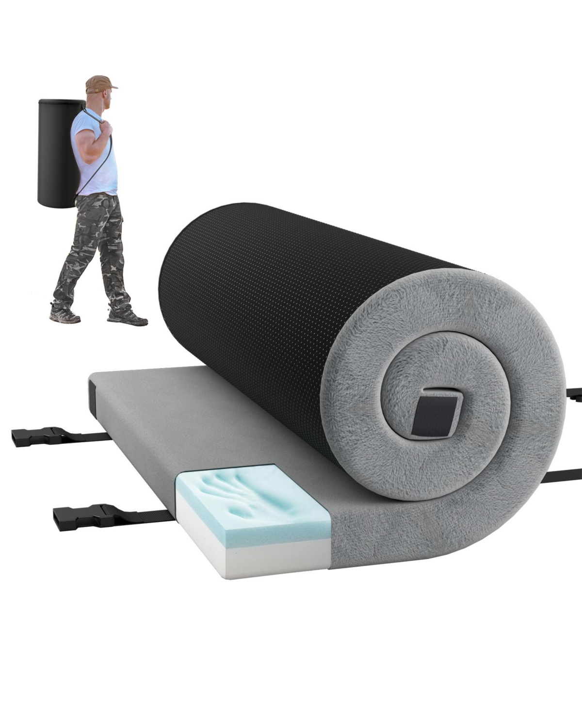 foldable camping mattress with high density foam cushion and anti-slip bottom - Grey