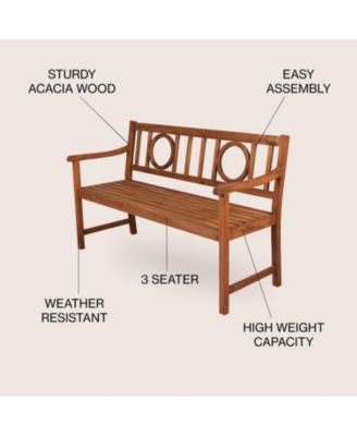 Apollo 51.2" 3-Seat Circle-Back 600-Lbs Support Acacia Wood Outdoor Garden Patio Bench