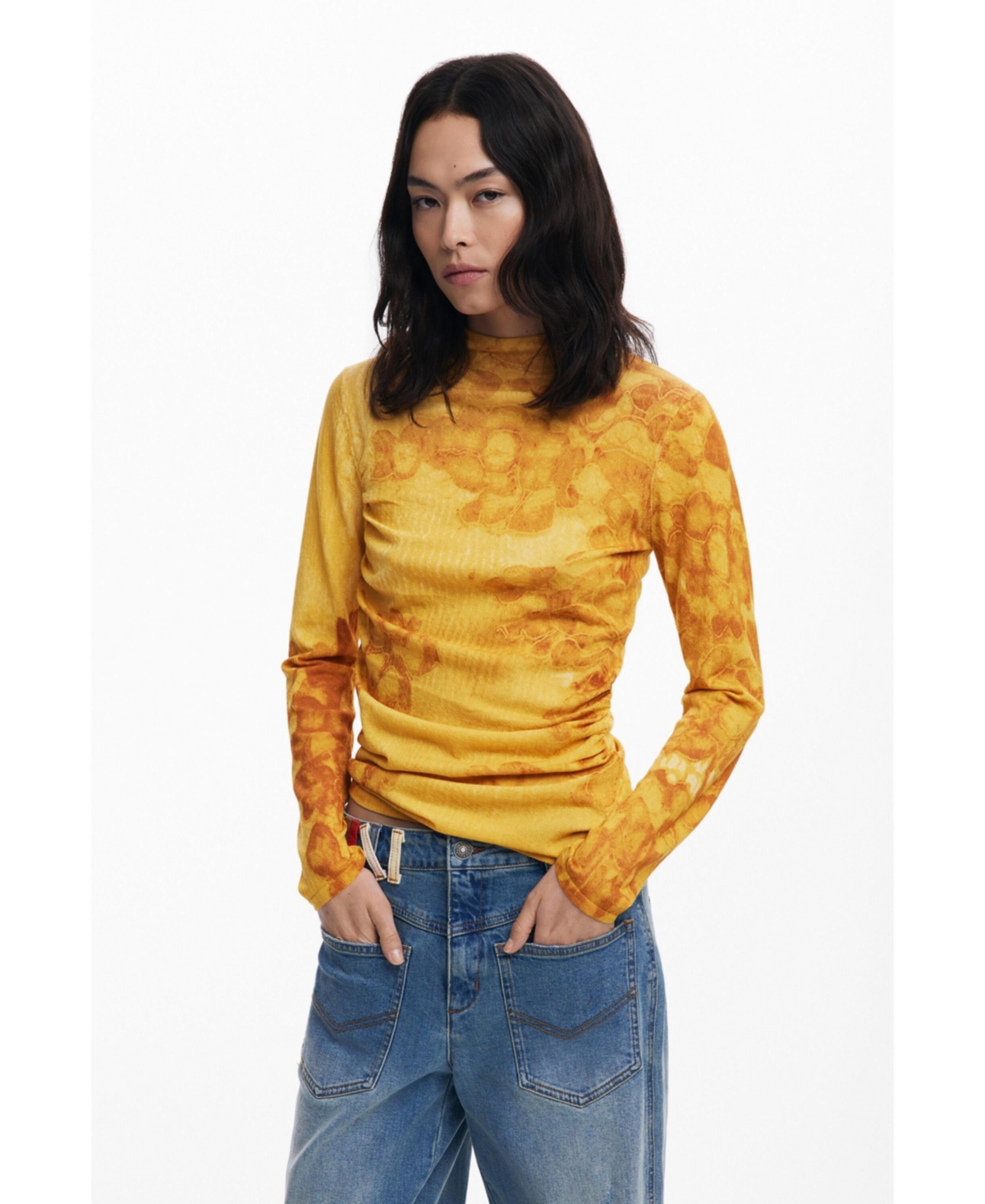Women's Long fine watercolor sweater - Yellow