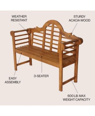 Lutyens 51.2" 3-Seat Arched 600-Lbs Support Acacia Wood Outdoor Garden Patio Bench