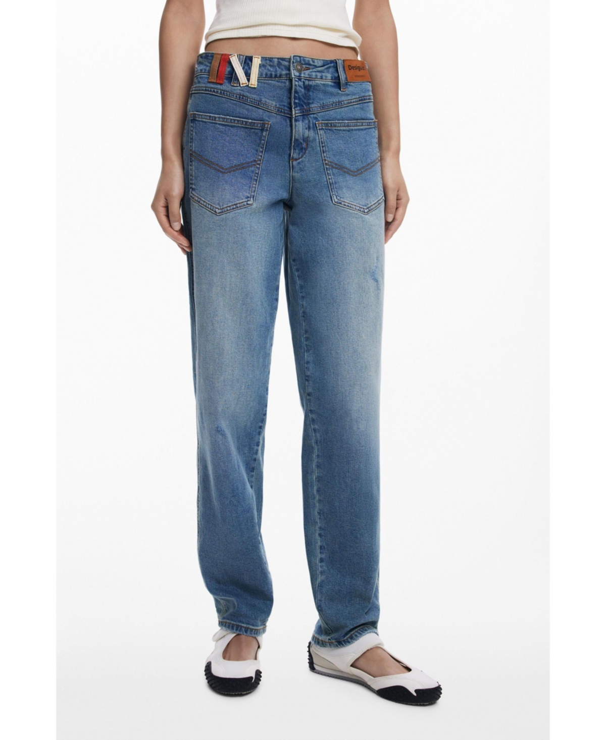 Desigual Women's Boyfriend Jeans With Inverted Pockets In Blue