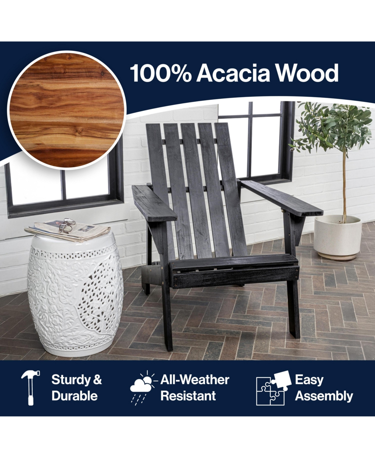 Irving Outdoor Patio Modern Acacia Wood Adirondack Chair