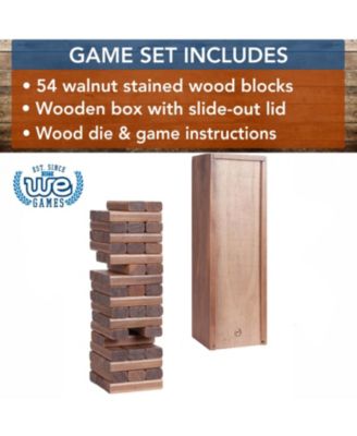 Walnut Stain Wood Blocks Tower Game with Wooden Box, 12 in.