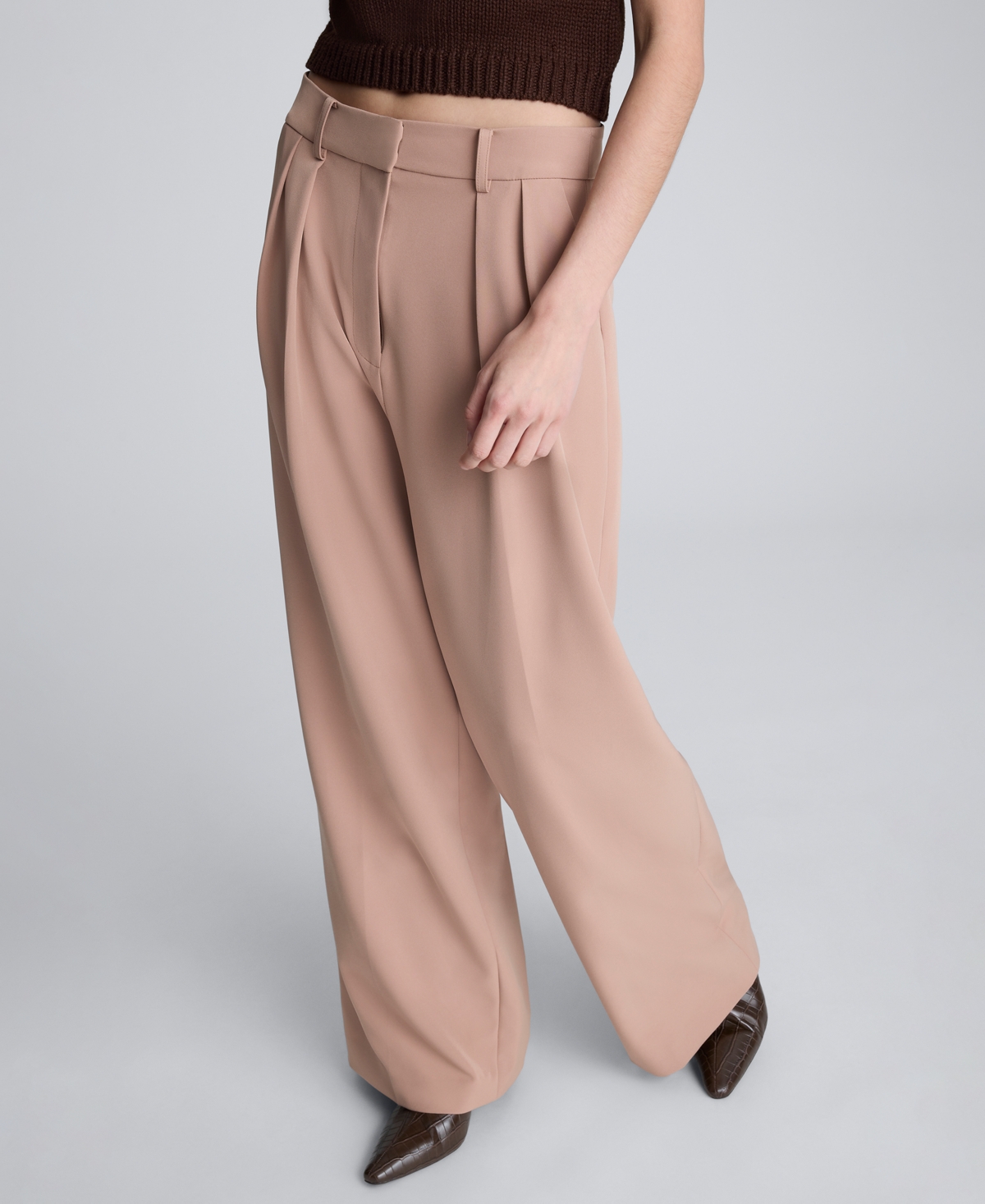 Kenneth Cole Pleated High-rise Wide Leg Pant In Neutral