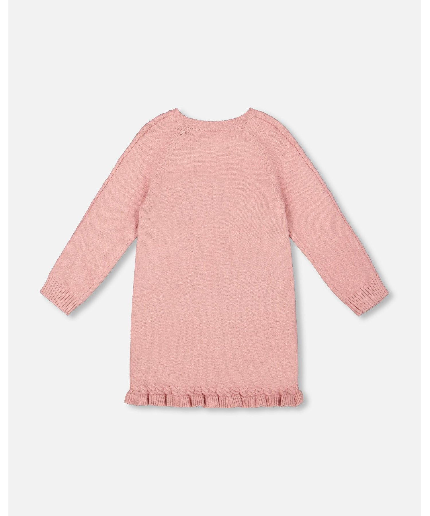 Girl Knitted Dress Dusty Pink with Unicorn Intarsia - Toddler|Child