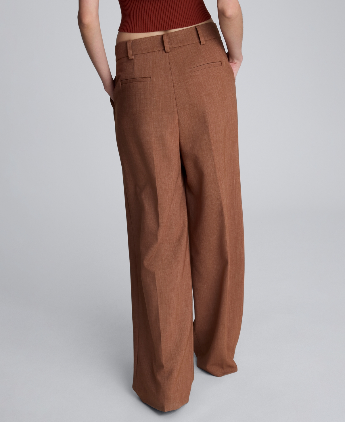 Kenneth Cole Melange High Rise Fly Front Double Pleat Wide Leg Pant In Brown