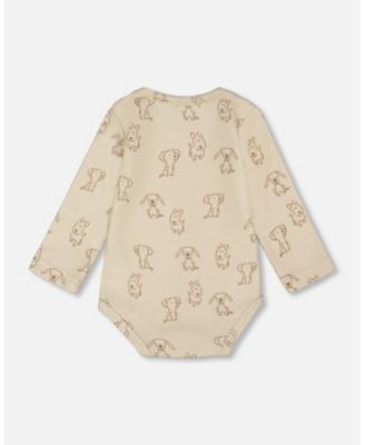 Baby Boy Cotton Onesie Beige Puppy Print - Baby