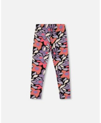 Toddler Girls Stretch Jersey Leggings Black Retro Flower Print - Toddler|Child