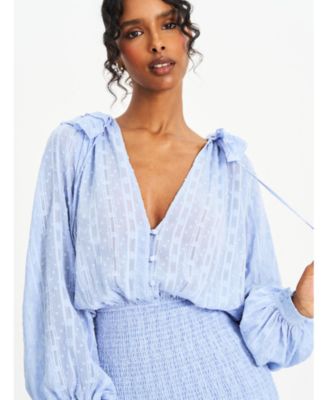 Women Zahari Blue Smock Bottom Balloon Sleeve Mini Dress