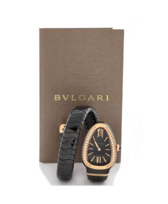 Serpenti Spiga Single Spiral Quartz Watch in Ceramic and Rose Gold with Diamond Bezel 23mm