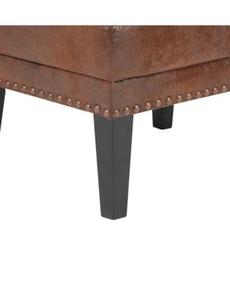Vintage Upholstered Ottoman with Nailhead Trim, Distressed Brown Footstool with Solid Wood Legs-The Pop Home