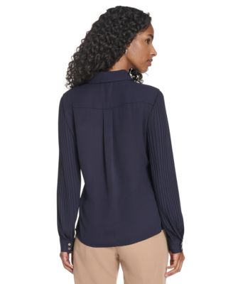 Women's Pleated Sleeve Button Up Blouse