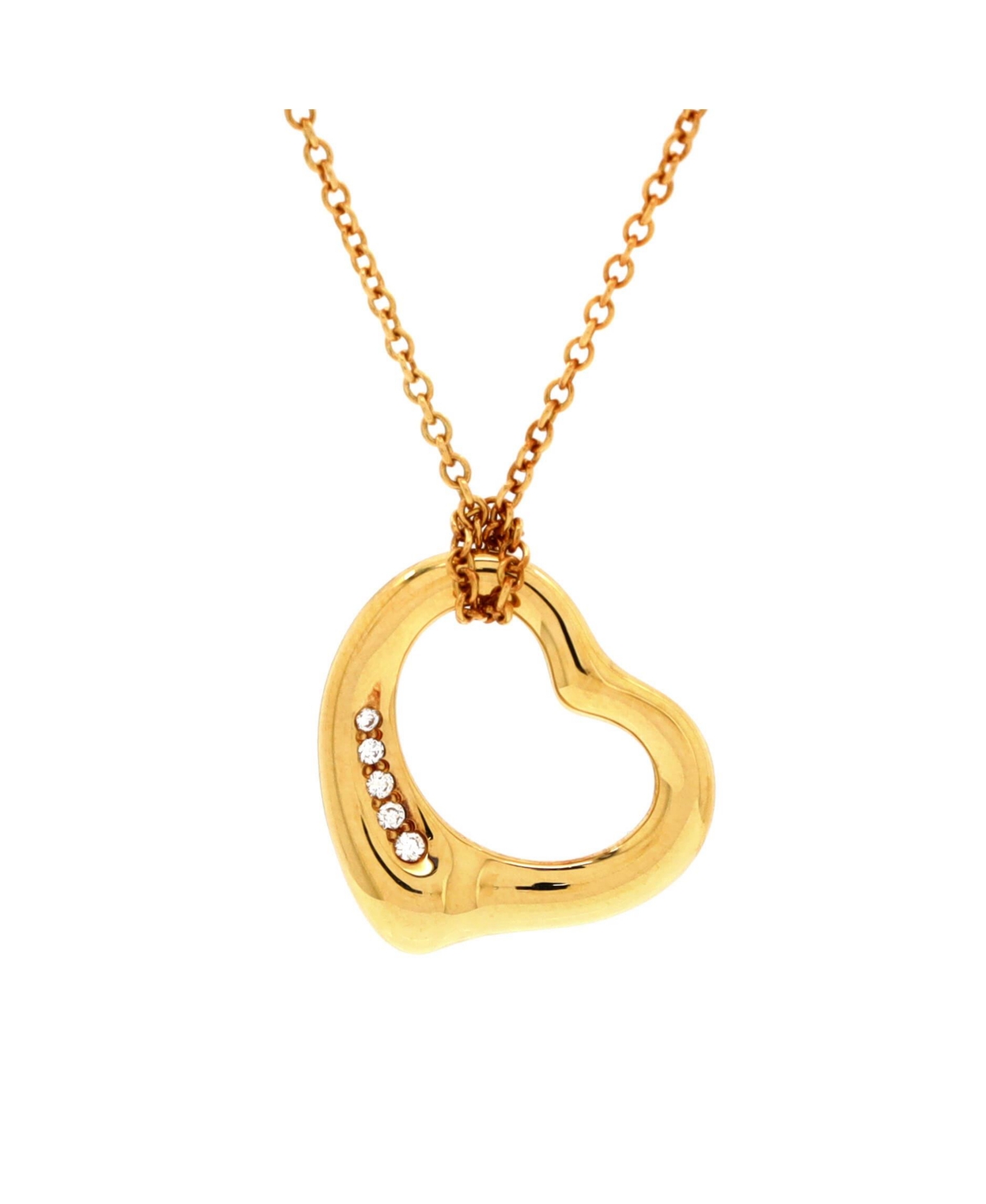 Pre-Owned Tiffany & Co. Elsa Peretti Open Heart 5 Diamonds Pendant Necklace - 18k yellow gold