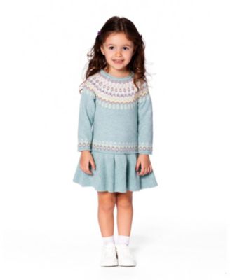 Girl Jacquard Sweater Dress with Ribbed Skirt Jade Green - Toddler|Child