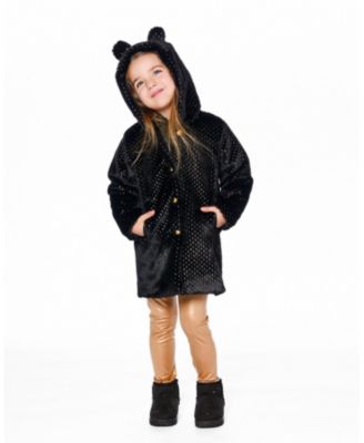 Girl Bear Faux Fur Coat Black with Gold Polka Dots - Toddler|Child