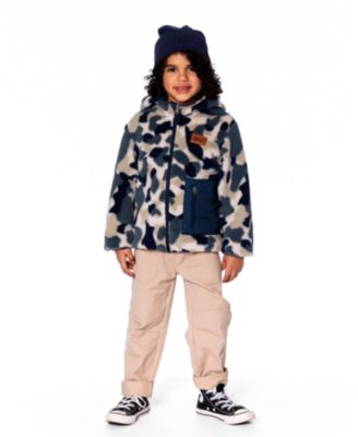 Kids Unisex Reversible Mid-Season Sherpa Jacket Blue Camo - Child