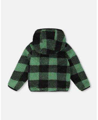 Kids Unisex Reversible Mid-Season Sherpa Jacket Teal Plaid - Toddler|Child